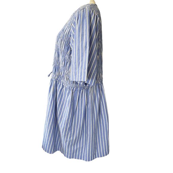 Apiece Apart Adorna Smocked Striped Cotton Mini Dress Blue White Size Medium - Picture 6 of 9